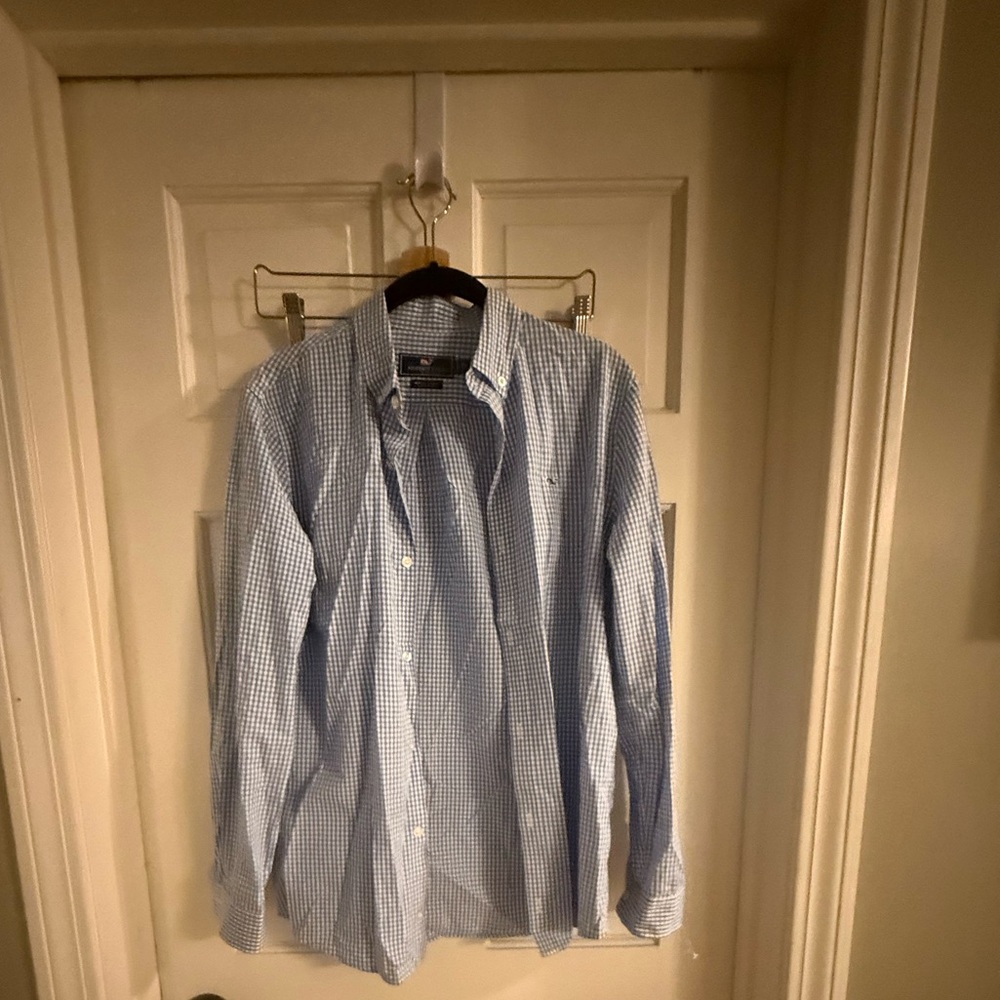 Blue Checkered Button-Up Shirt